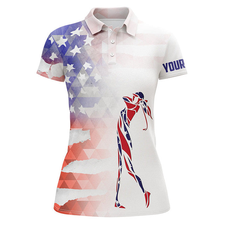 Custom Name American Flag Golf Shirt Gift Women's Polo Shirts S-5XL