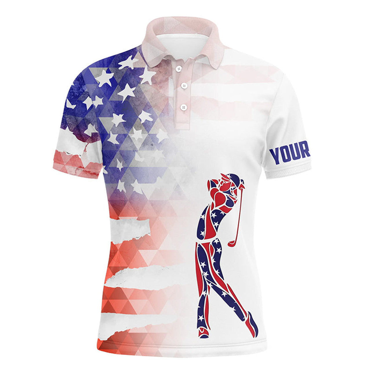 Watercolor American Flag Golf Shirt Custom Gift Men's Polo Shirt S-5XL