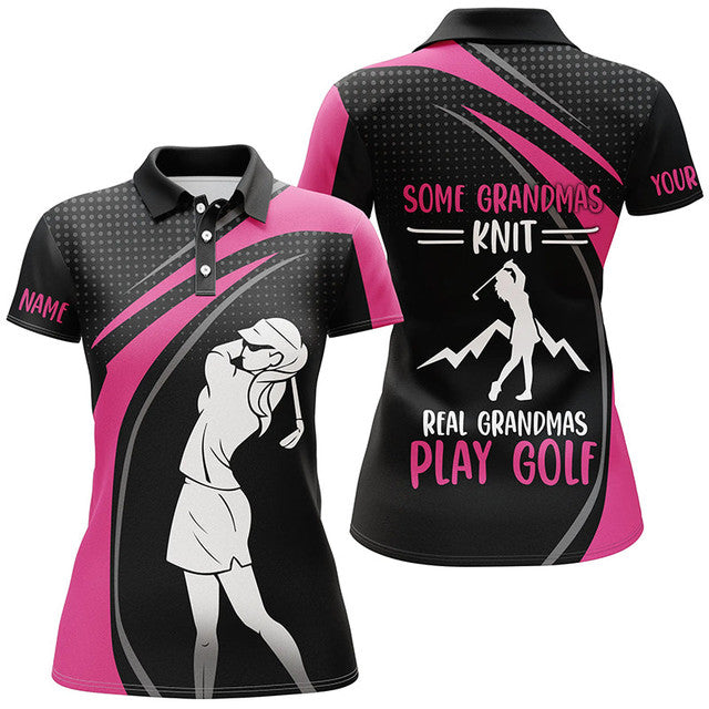 Custom Pink Golf Shirt Grandmas Knit Grandmas Play Golf Women's Polo Shirts S-5XL