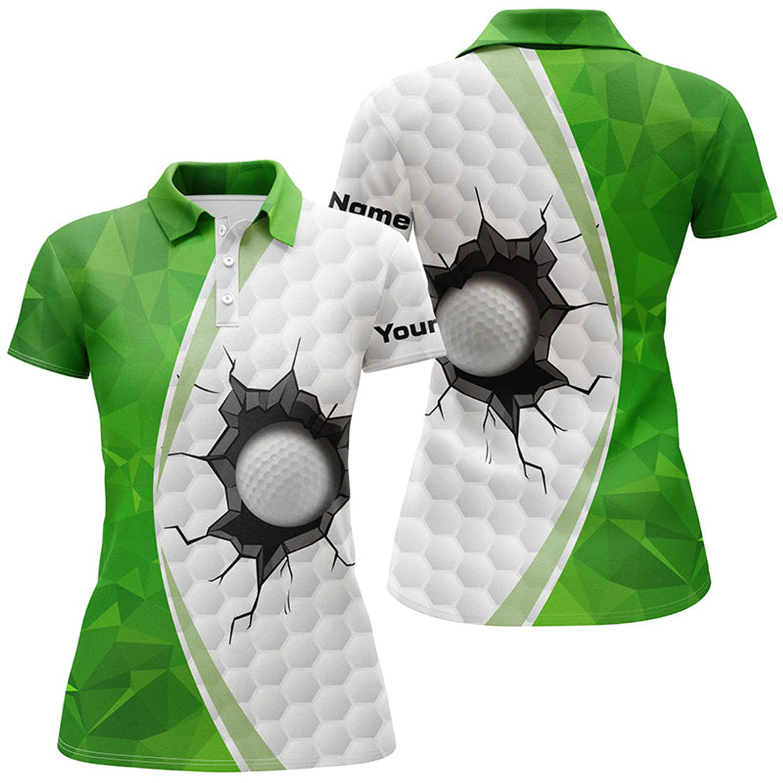 Custom Green White Golf Ball Pattern Ladies Golf Shirts Women's Polo Shirts S-5XL