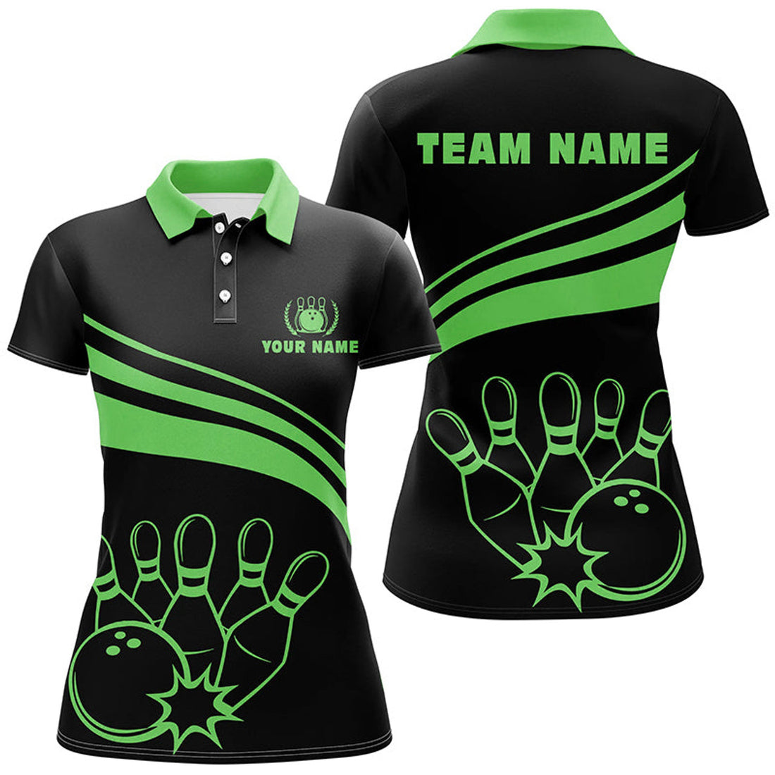 Custom Personalized Black Polo Bowling Shirts for Women's Polo Shirts S-5XL