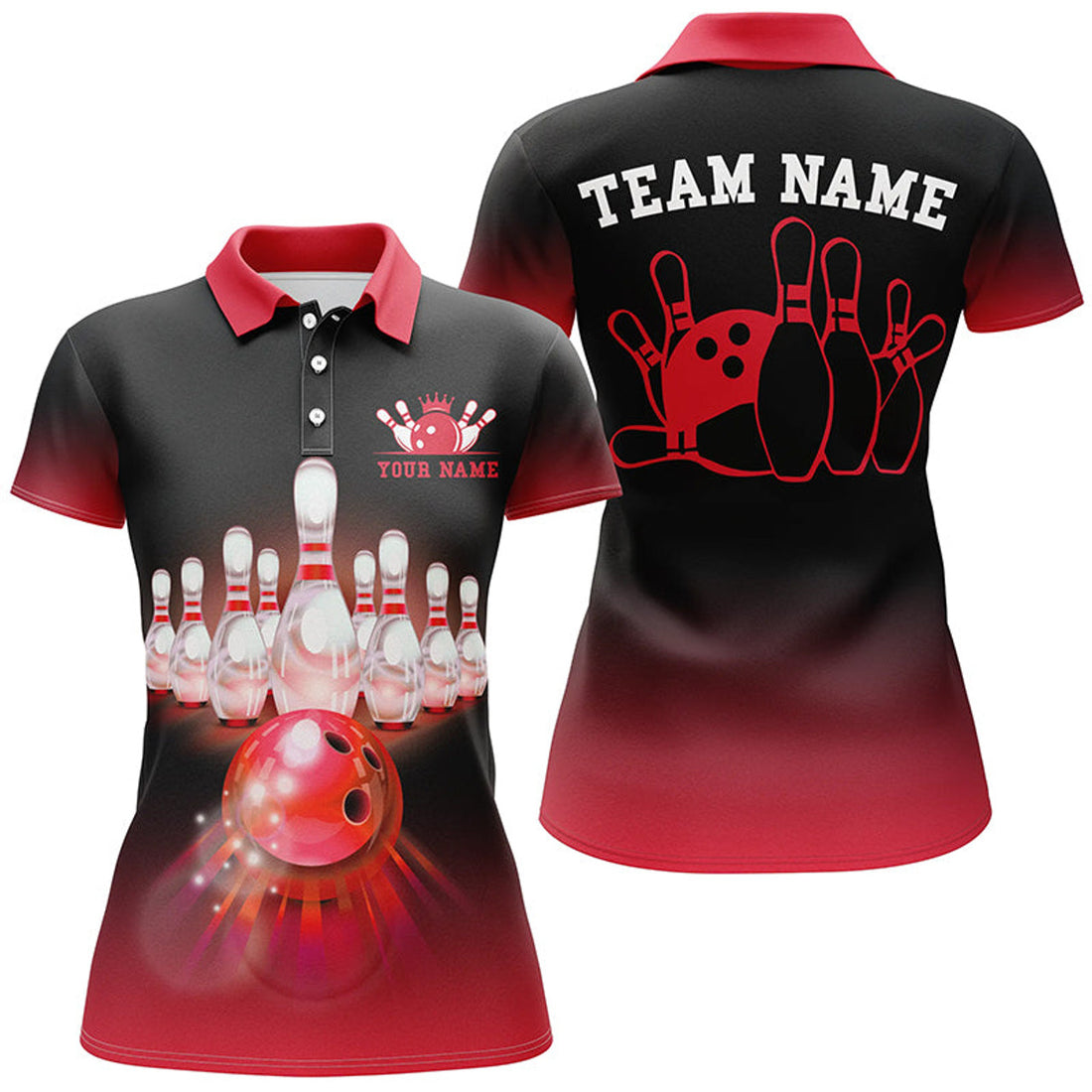 Custom Personalized Red Gradient Bowling Team Shirt Women's Polo Shirts S-5XL