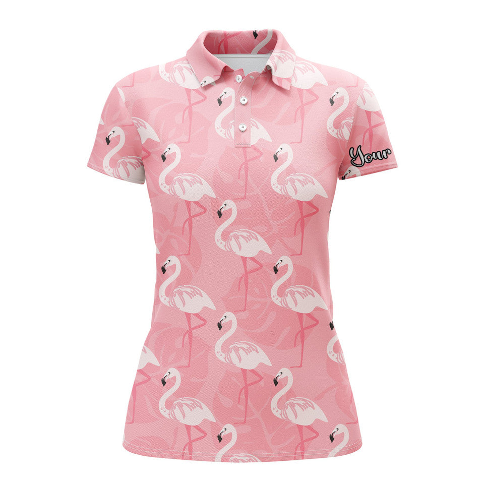 Custom Name Pink Flamingo Golf Polo Shirt Gift For Her Women's Polo Shirts S-5XL