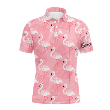 Custom Golf Pink Flamingo Polo Shirt Gift for Golf Lover Men's Polo Shirt S-5XL