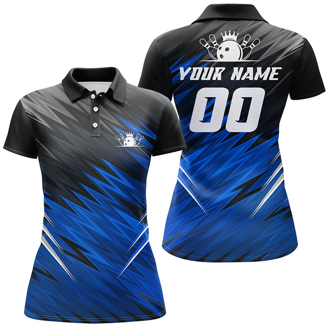 Custom Blue and Black Short Sleeve Bowling for Team Women's Polo Shirts S-5XL