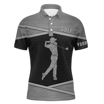 Custom Name Black And Grey Golf Apparel Personalized Gift Men's Polo Shirt