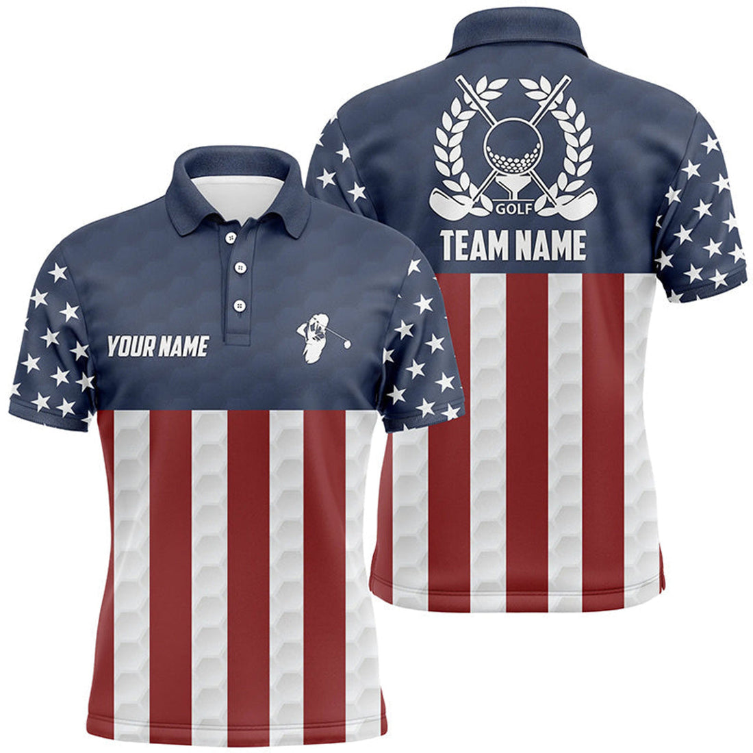 Custom American Flag Patriotic Golf Shirt Navy Men's Polo Shirt S-5XL