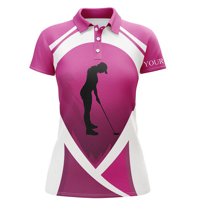 Custom Pink and White Golf Shirt Name Personalized Gift Women's Polo Shirts S-5XL