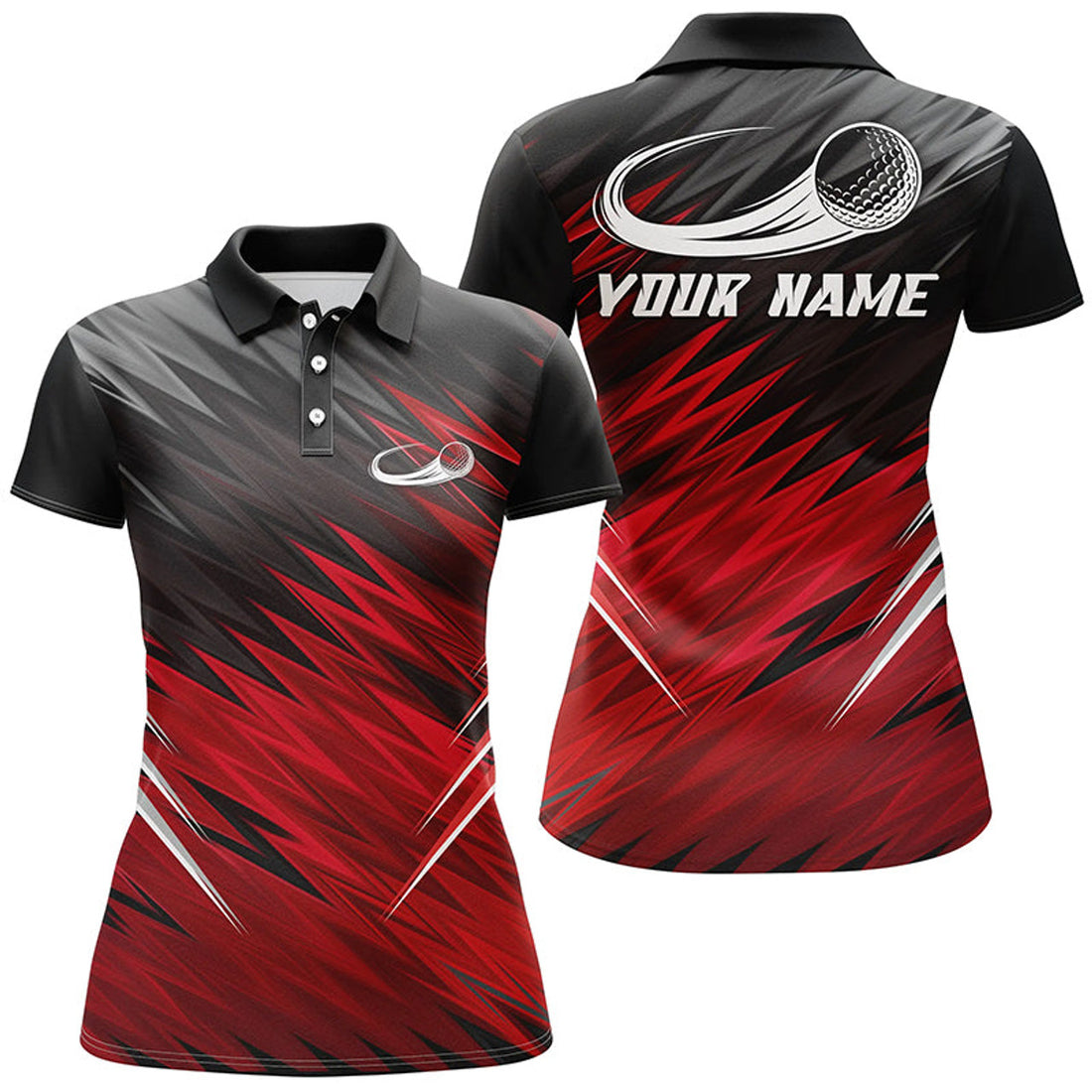 Custom Red and Black Pattern Personalized Golf Gifts Women's Polo Shirts S-5XL
