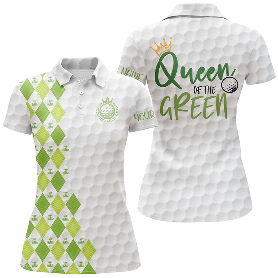 Custom Name Queen of the Green Golf Shirt Argyle Pattern Women's Polo Shirts S-5XL