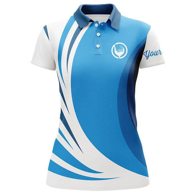 Custom Golf Polo Shirt for Custom Name Blue and White Women's Polo Shirts S-5XL