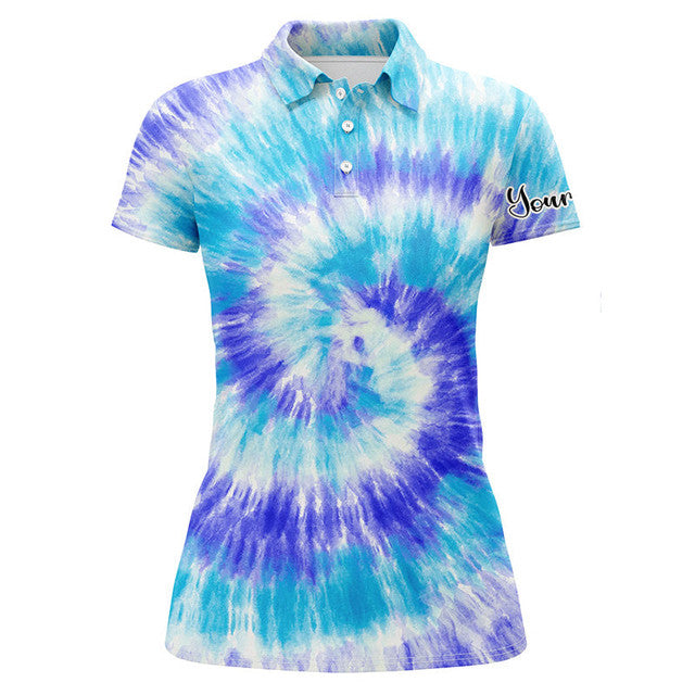 Custom Blue Turquoise Tie Dye Golf Shirt Golfing Gift Women's Polo Shirts S-5XL
