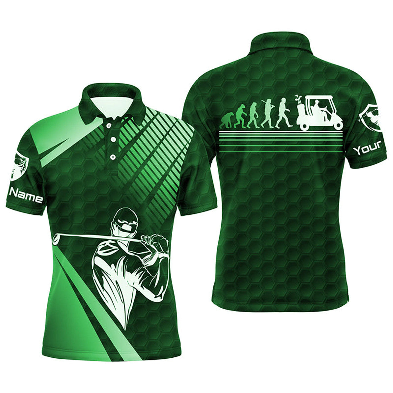 Custom Name Green Golf Evolution Funny Golf Top Men's Polo Shirt S-5XL