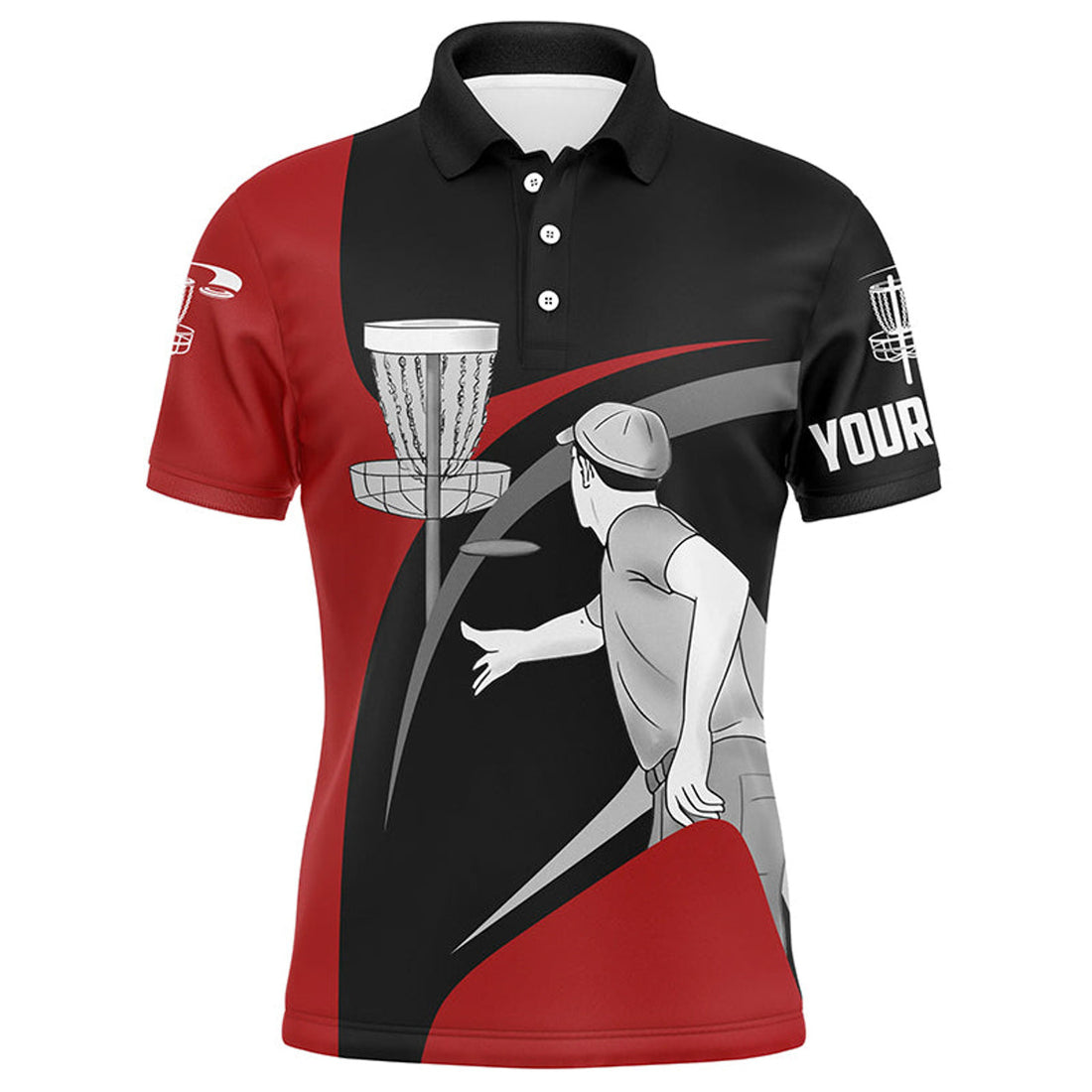 Custom Red Black Disc Golf Apparel Personalized Gift Men's Polo Shirt S-5XL