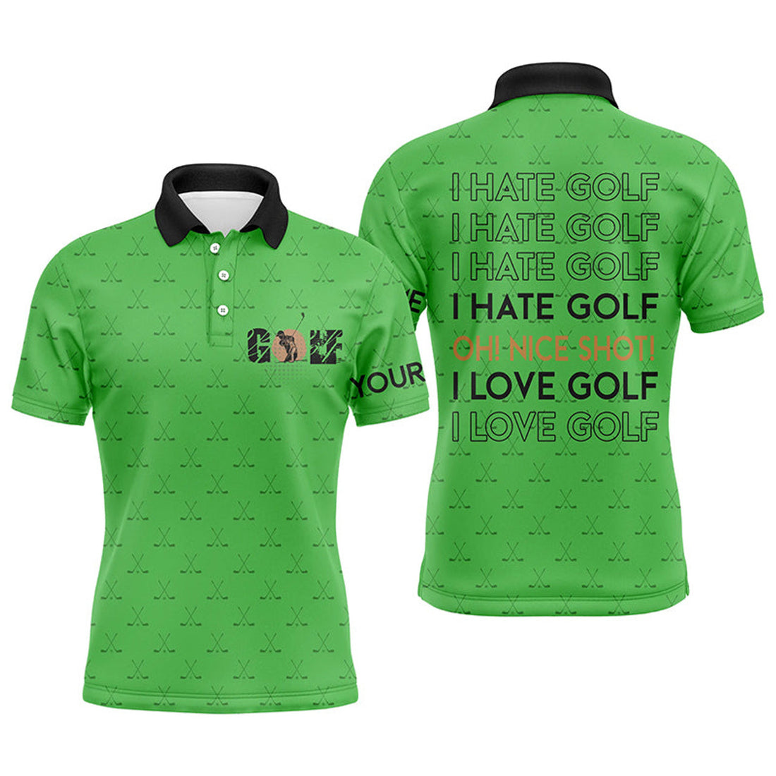 Custom Funny Golf Polo Shirt Green Pattern Men's Polo Shirt S-5XL