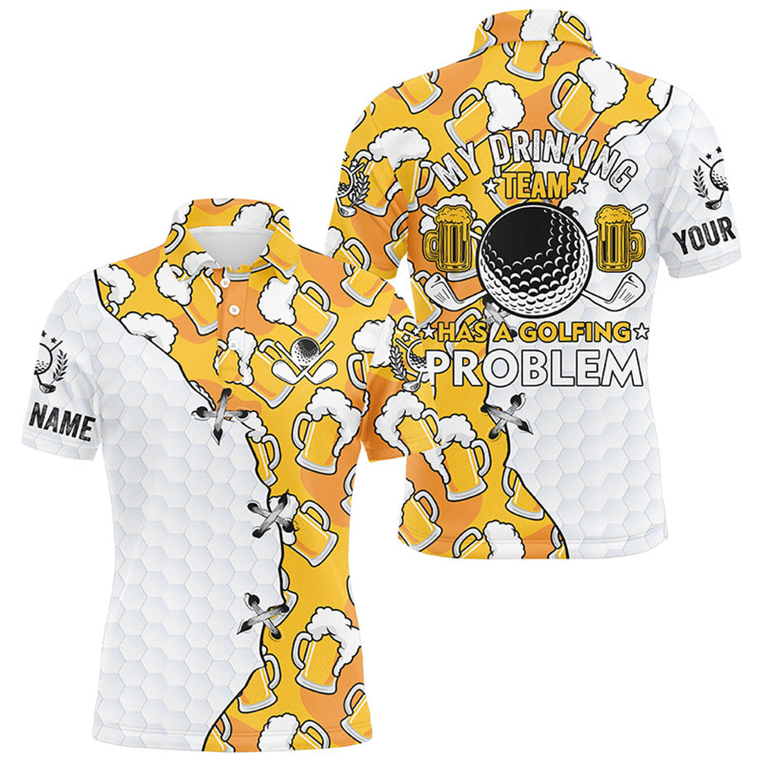 Custom My Drinking Team Golf Beer Pattern Men's Polo Shirt S-5XL