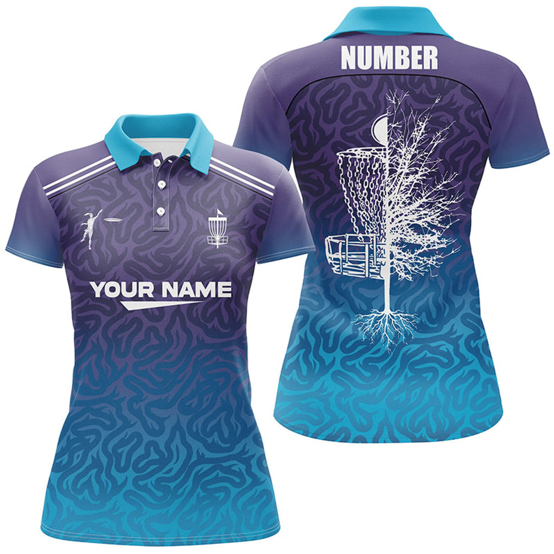Custom Name Gradient Abstract Swirl Disc Golf Shirt Women's Polo Shirts S-5XL