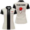 Custom Personalized Retro Bowling Beige Black Vintage Women's Polo Shirts S-5XL