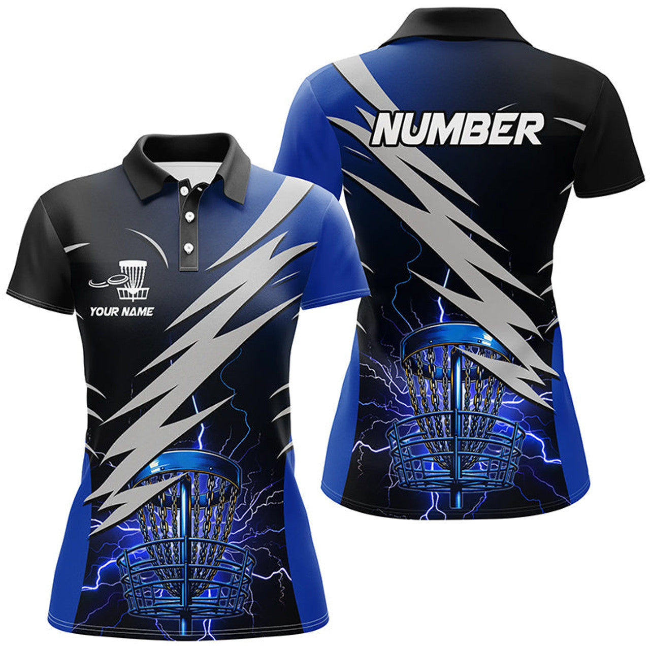 Custom Blue Lightning Disc Golf Basket Frisbee Golf Attire Women's Polo Shirts S-5XL