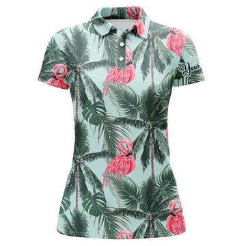 Custom Pink Flamingos Tropical Palm Leaves Golf Shirt Women's Polo Shirts S-5XL