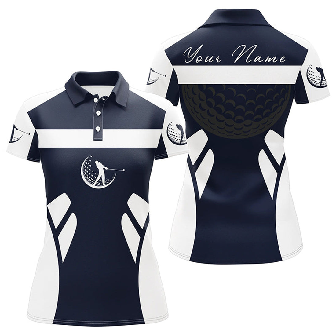 Custom Name Cool Golf Shirt Navy White Gift for Ladies Women's Polo Shirts S-5XL