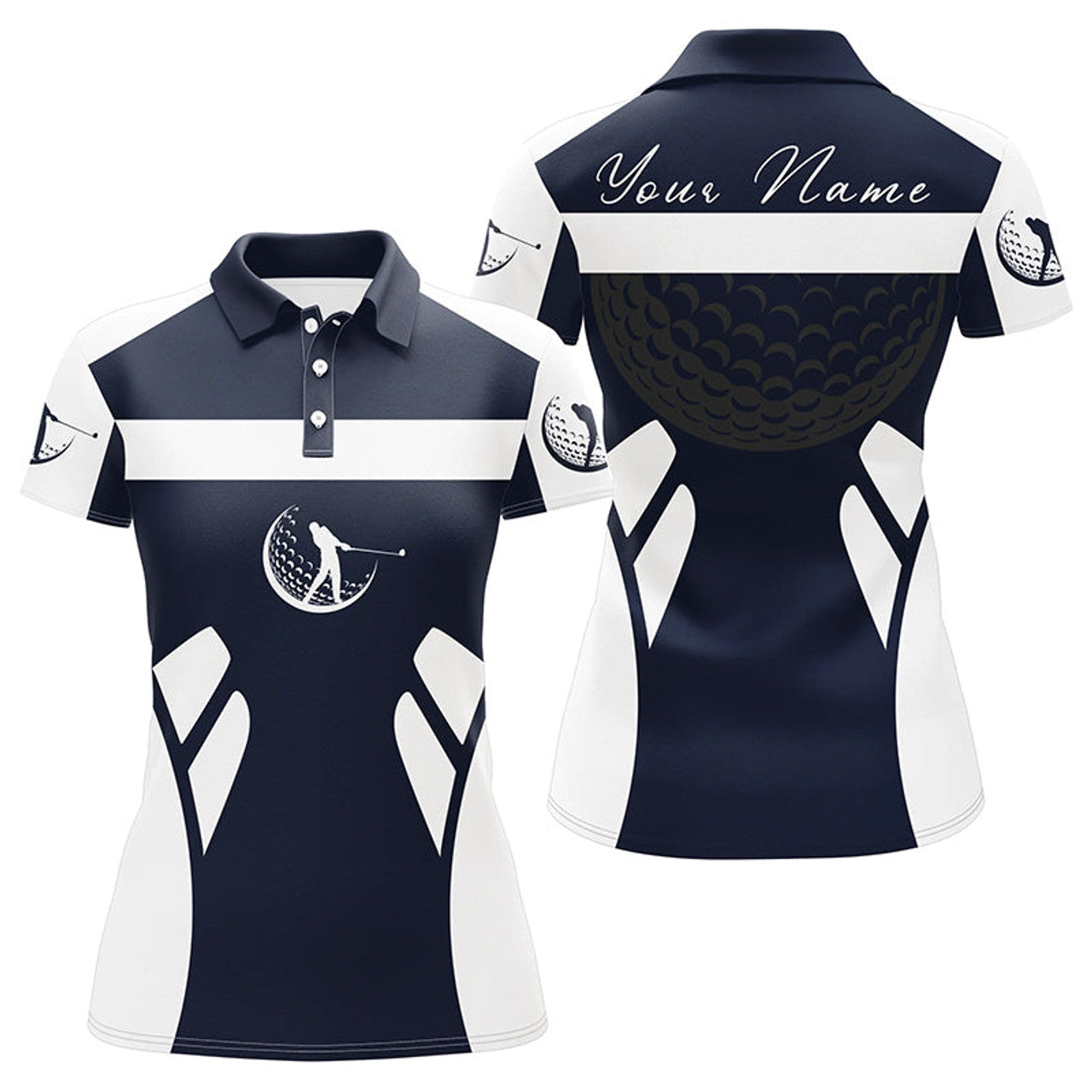 Custom Name Cool Golf Shirt Navy White Gift for Ladies Women's Polo Shirts S-5XL