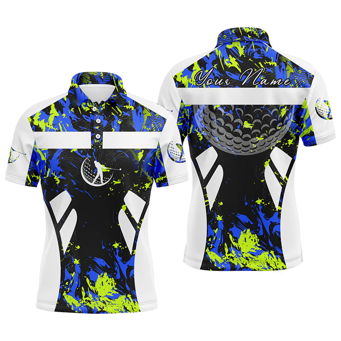 Custom Green Blue Camo Golf Shirt Personalized Gift Men's Polo Shirt S-5XL