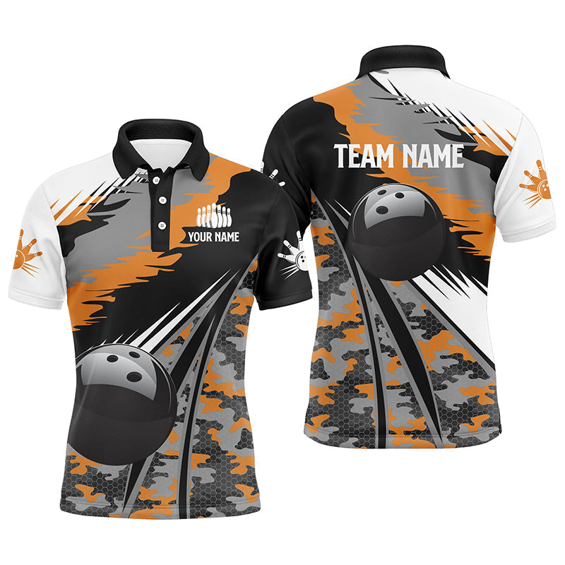 Men's Polo Bowling Shirt Custom Black Ball Orange Camo S-5XL Men's Polo Shirt