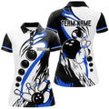 Custom Black And White Retro Bowling League Women's Polo Shirts S-5XL