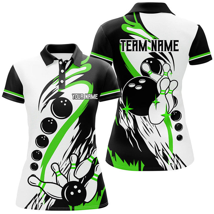 Custom Black White Retro Bowling Shirt Gift Green Women's Polo Shirts S-5XL
