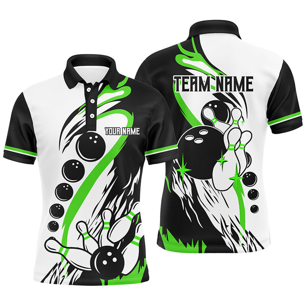 Custom Black and White Retro Bowling League Jersey Gift Men's Polo Shirt S-5XL