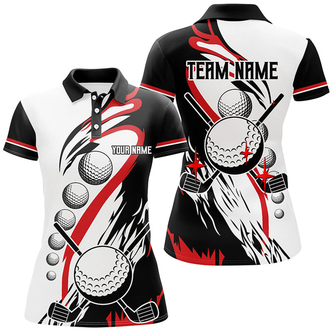 Custom Black and White Retro Golf Cool Golf Gifts Women's Polo Shirts S-5XL