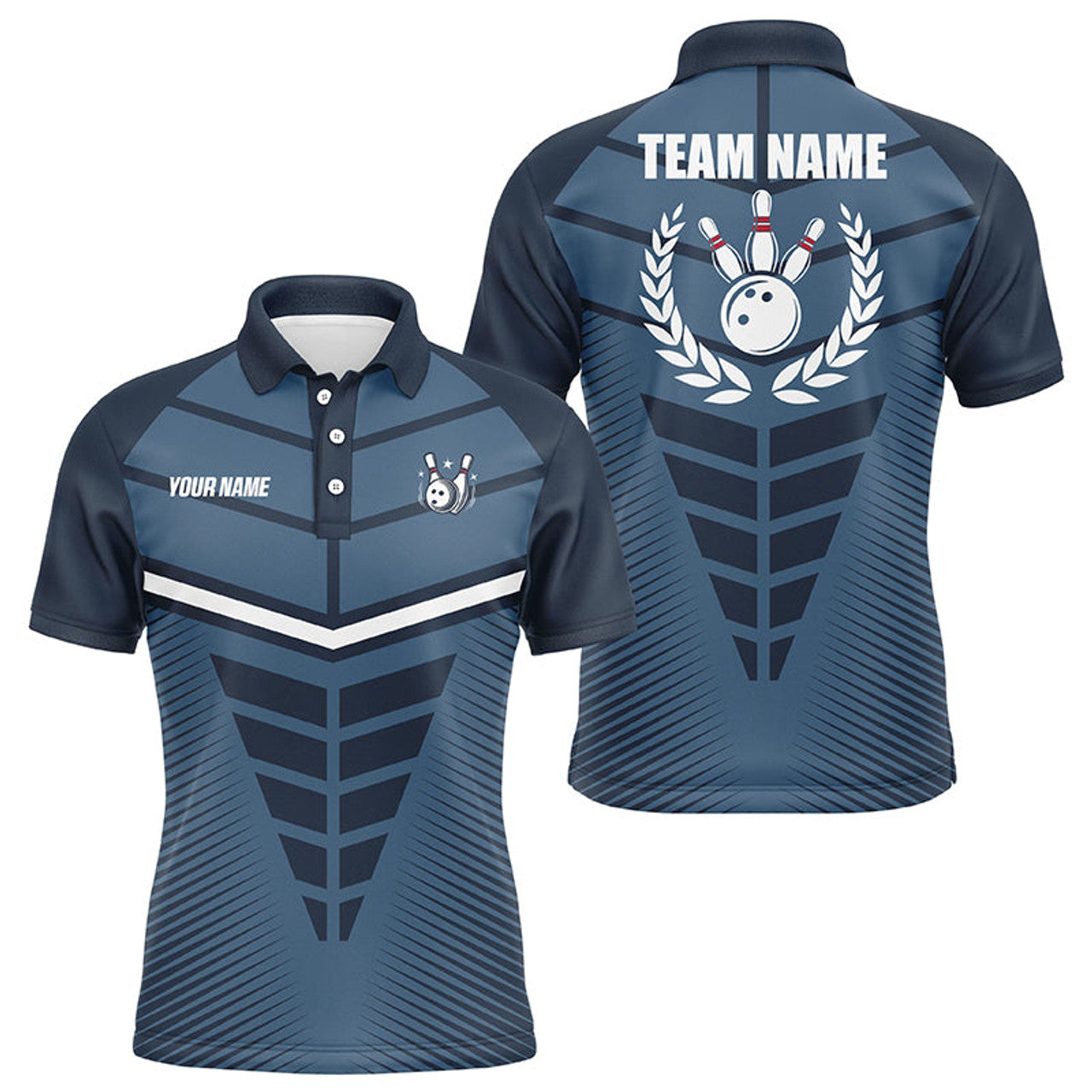Custom Navy Blue Bowling Team League Jerseys Men's Polo Shirt S-5XL