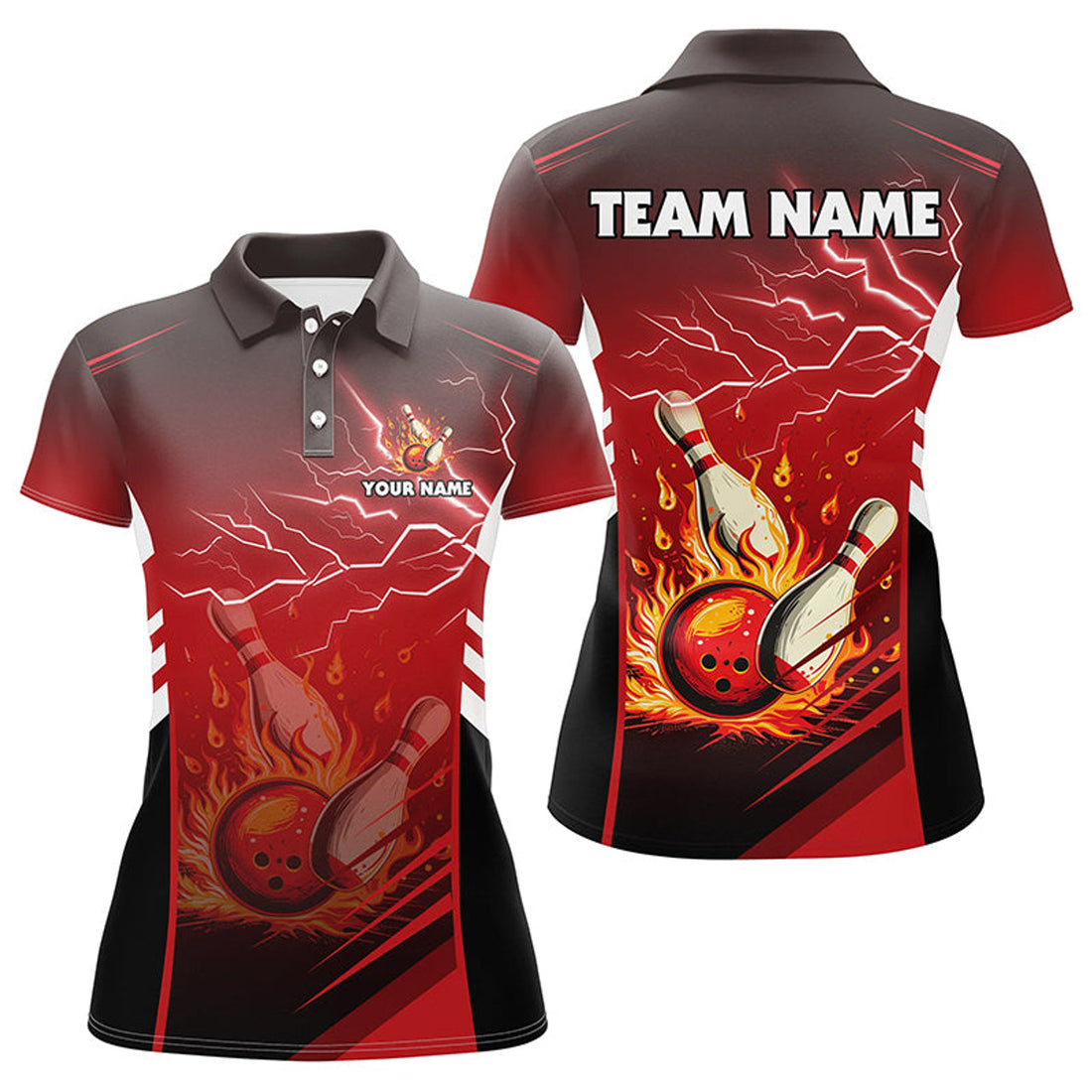 Custom Flame Lightning Bowling Team Shirt Red Design Women's Polo Shirts S-5XL