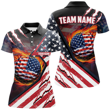 Custom American Flag Flame Golf for Ladies Patriot Gift Women's Polo Shirts S-5XL