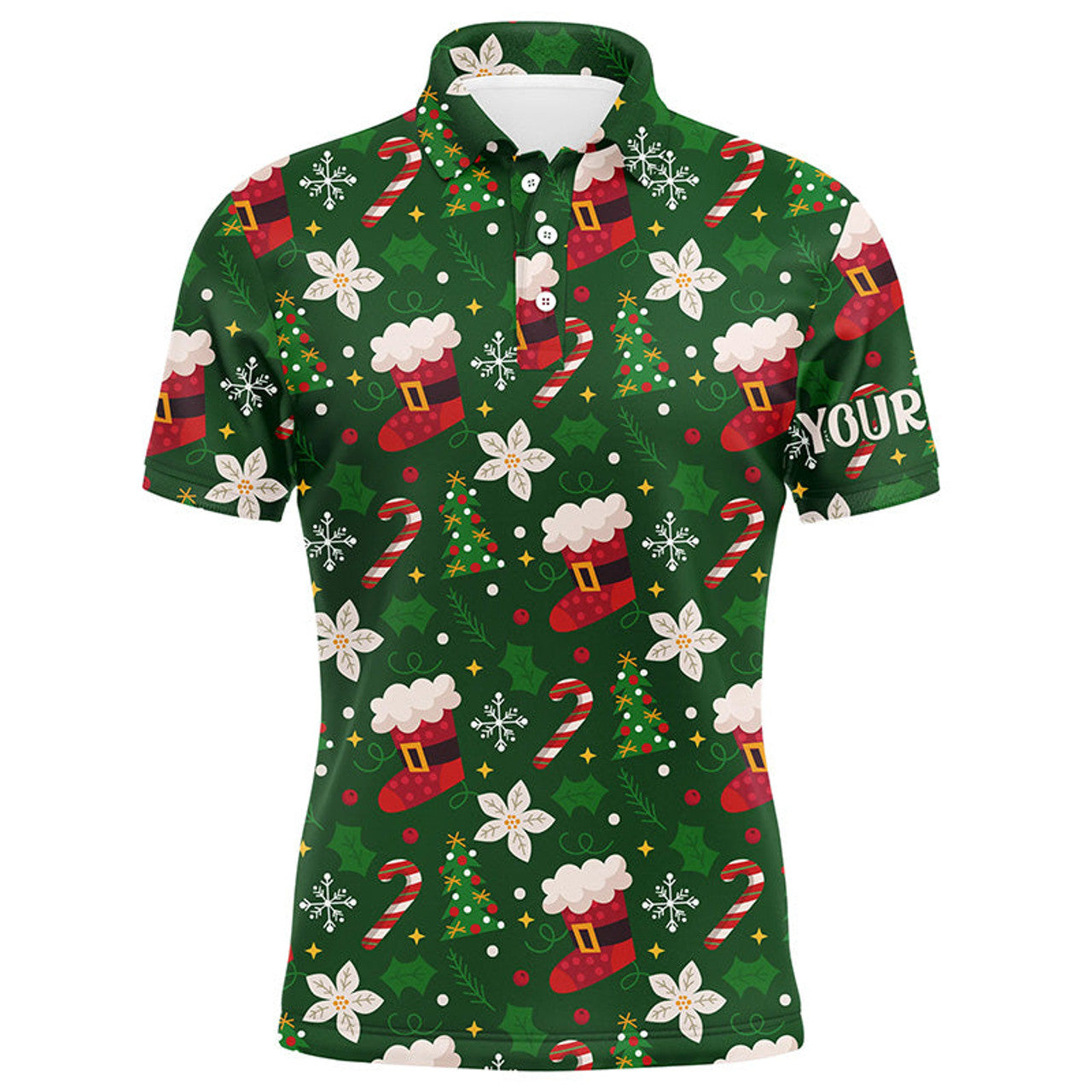 Funny Green Christmas Pattern Custom Golf Gift Men's Polo Shirt S-5XL