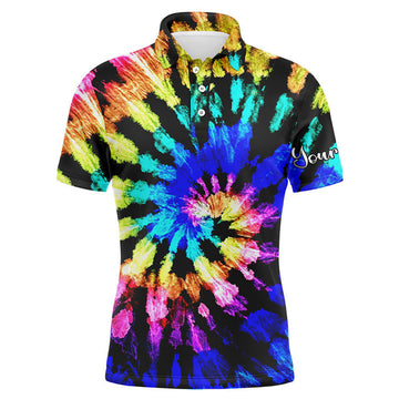 Custom Name Tie Dye Pattern Apparel Gift For Golf Lover Men's Polo Shirt