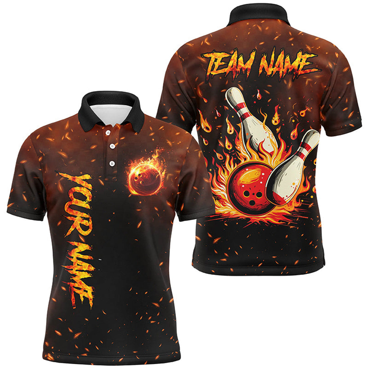 Flame Bowling Jerseys for Men Quarter-Zip Team Gift Men's Polo Shirt S-5XL