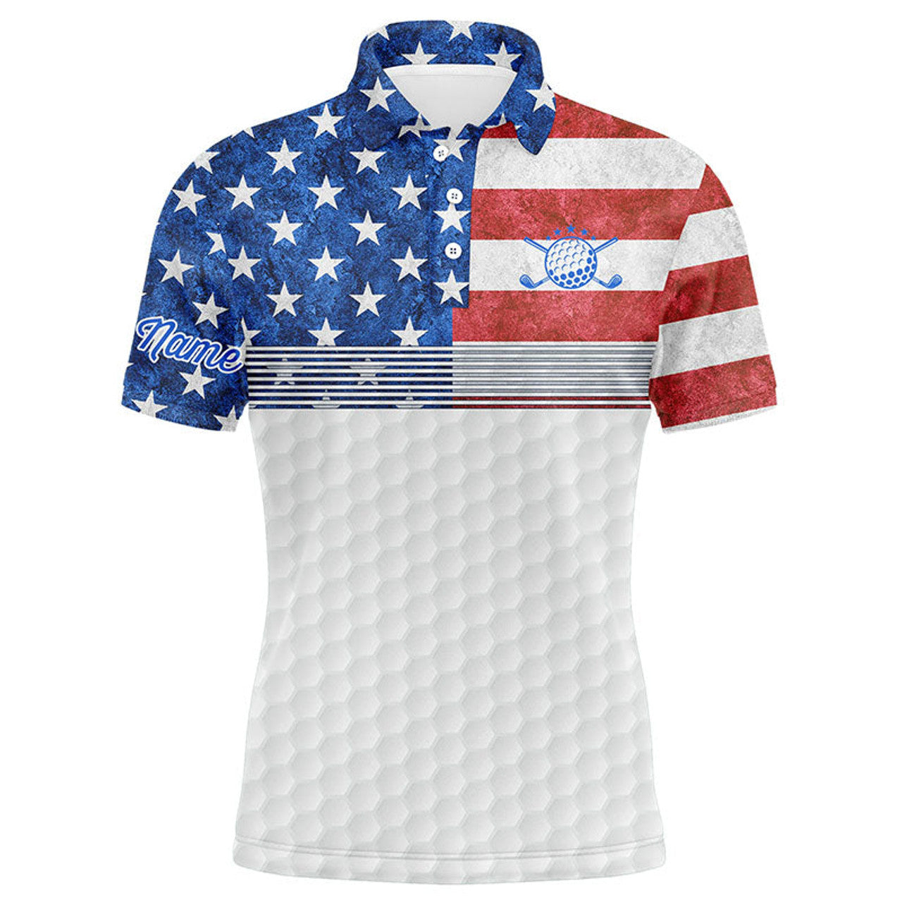 Custom Name Patriotic Golf Polo Shirt American Flag White Men's Polo Shirt S-5XL
