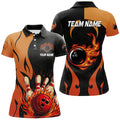 Custom Black Orange Flame Bowling Shirt Gift Women's Polo Shirts S-5XL