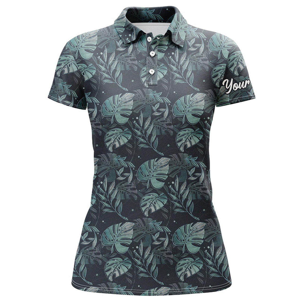 Custom Name Tropical Golf Shirt with Monstera Leaves Women's Polo Shirts S-5XL