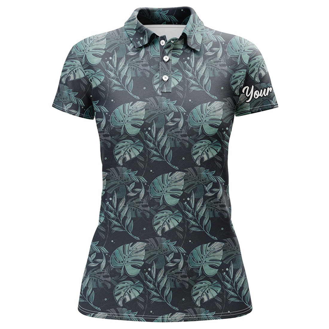 Custom Name Tropical Golf Shirt with Monstera Leaves Women's Polo Shirts S-5XL