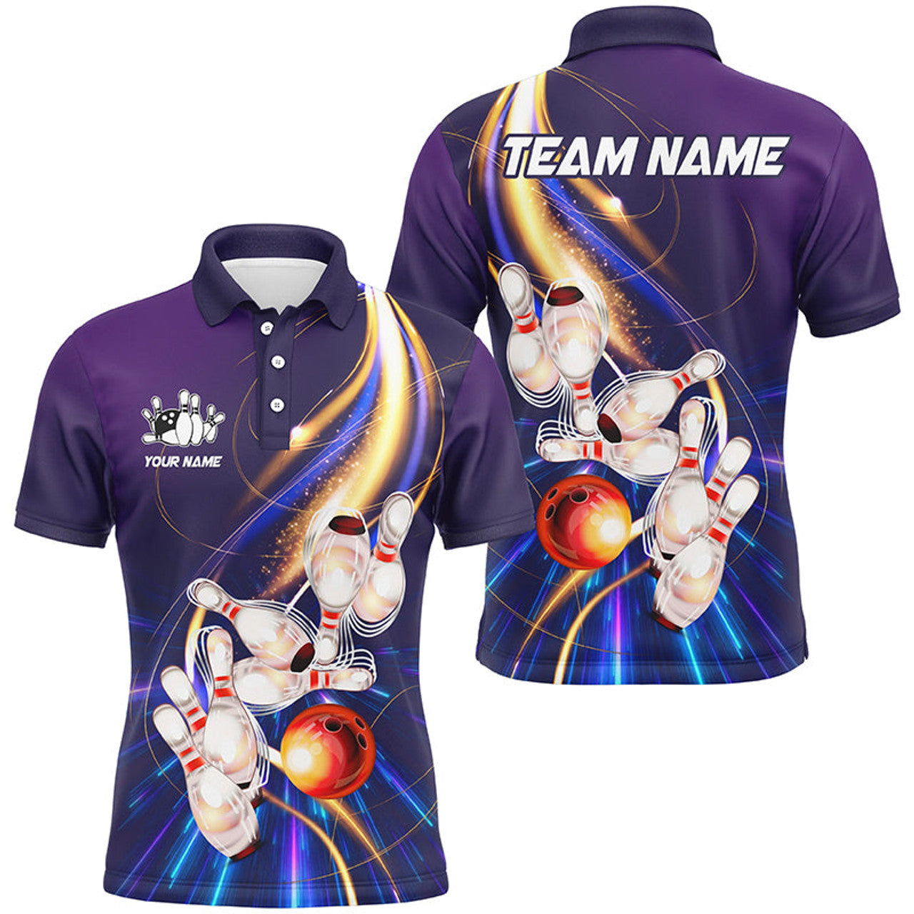Purple Light Bowling Polo Shirt for Men Size S-5XL Men's Polo Shirt S-5XL