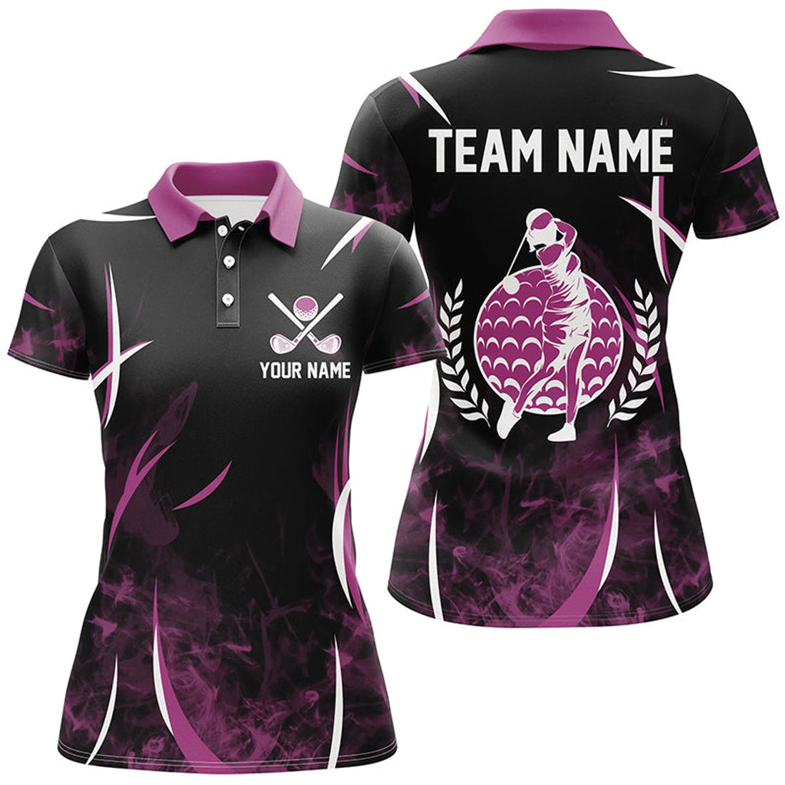 Custom Pink and Black Smoke Pattern Golf Women's Polo Shirts S-5XL