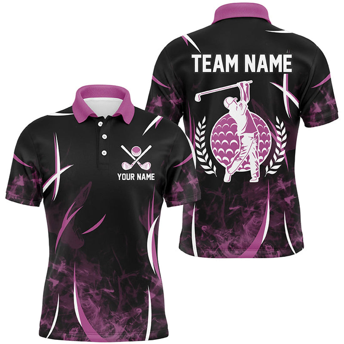 Custom Black and Pink Smoke Golf Shirt Personalized Gift Men's Polo Shirt S-5XL