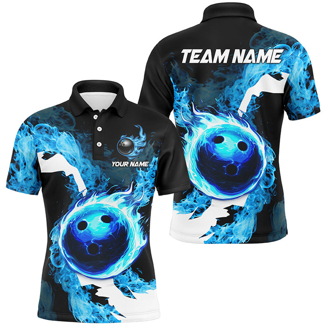 Blue Flame Fire Bowling Shirt for Men Custom Polo Men's Polo Shirt S-5XL