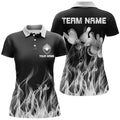 Custom Black Bowling Shirt Flame Design Team Apparel Women's Polo Shirts S-5XL
