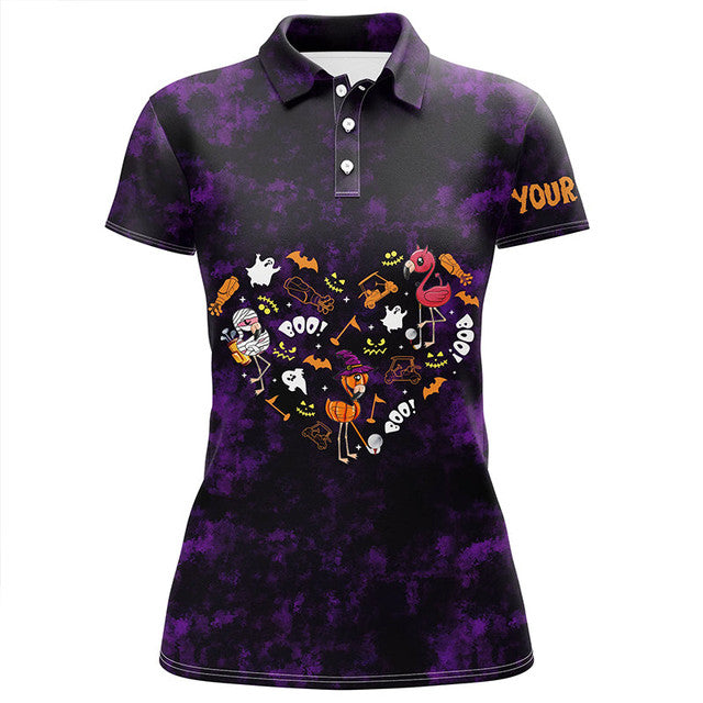 Custom Halloween Flamingo Golf Friends Shirt Women's Polo Shirts S-5XL
