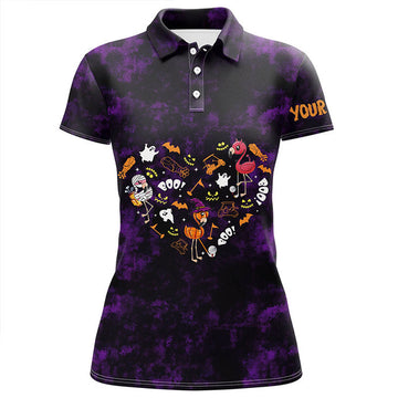 Custom Halloween Flamingo Golf Friends Shirt Women's Polo Shirts S-5XL