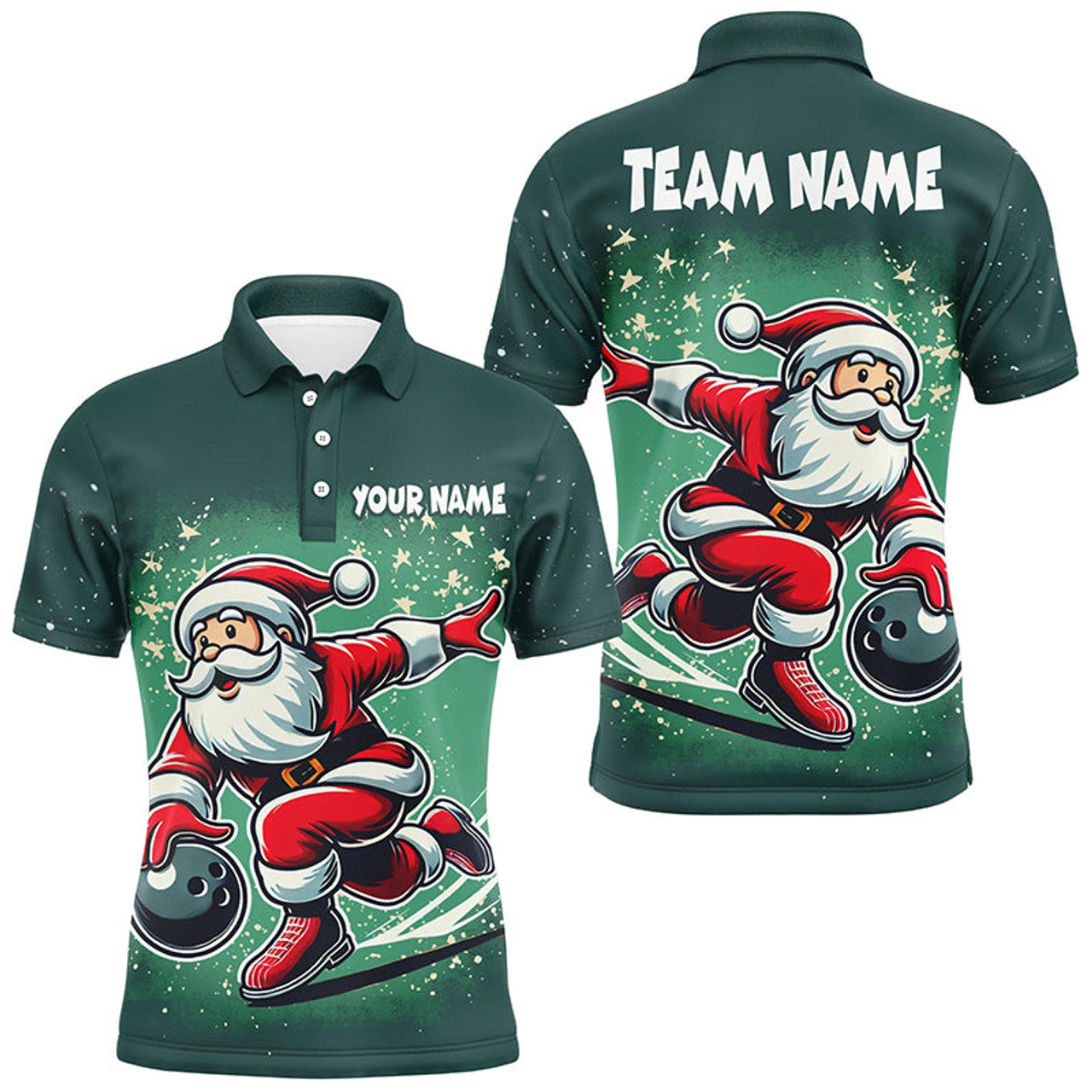 Funny Green Santa Bowling Quarter Zip Custom Christmas Men's Polo Shirt S-5XL